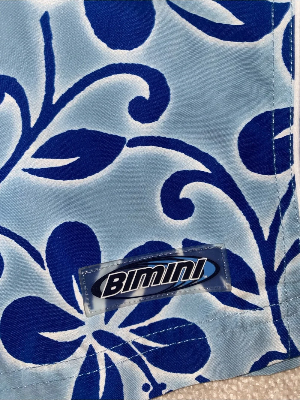 Bimini Bay Blue Hawaiian Floral Swim Trunks Mesh Lined Size Medium